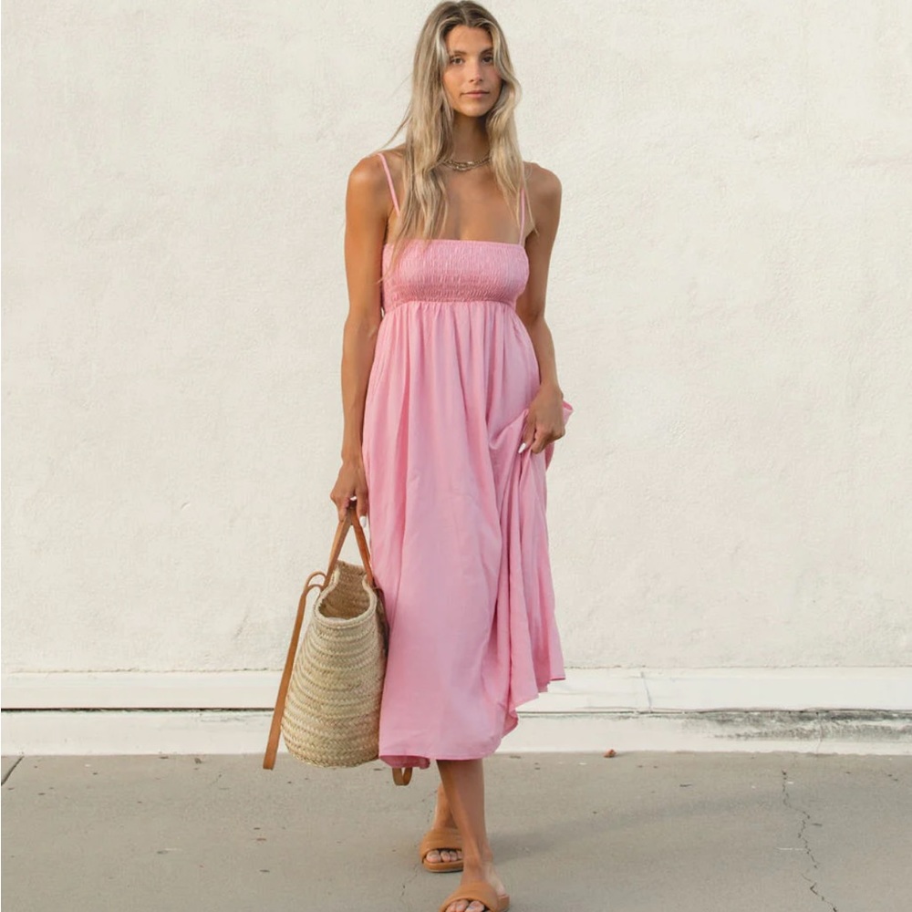 Solai The Label Pink Midi Linen Dress NWOT